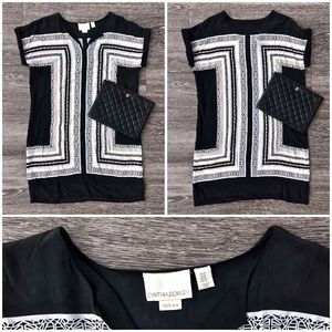 CYNTHIA ROWLEY Charcoal Gray, Tan & Cream Dress